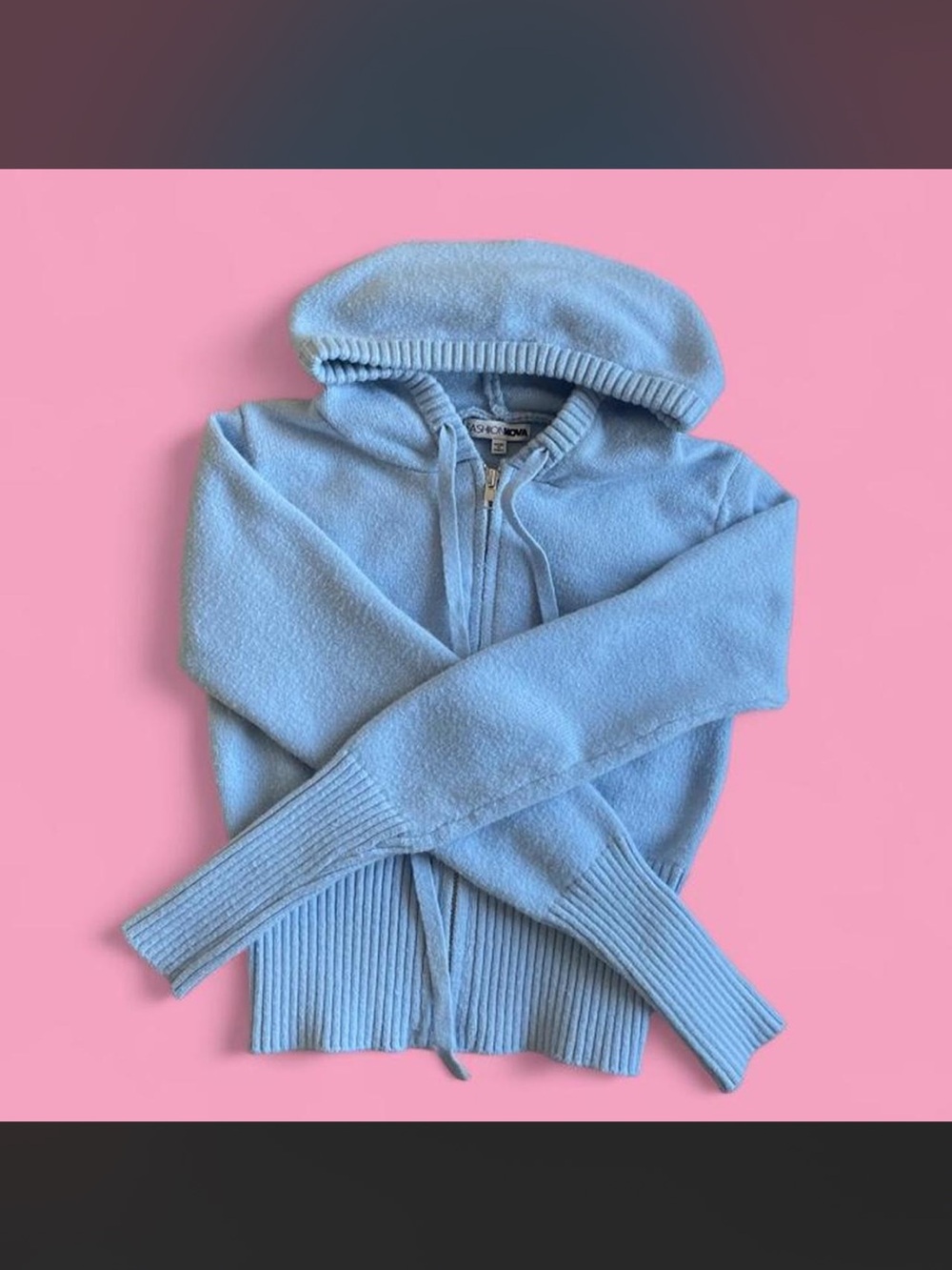 Fashion Nova Light Blue Hooded Zip Sweater